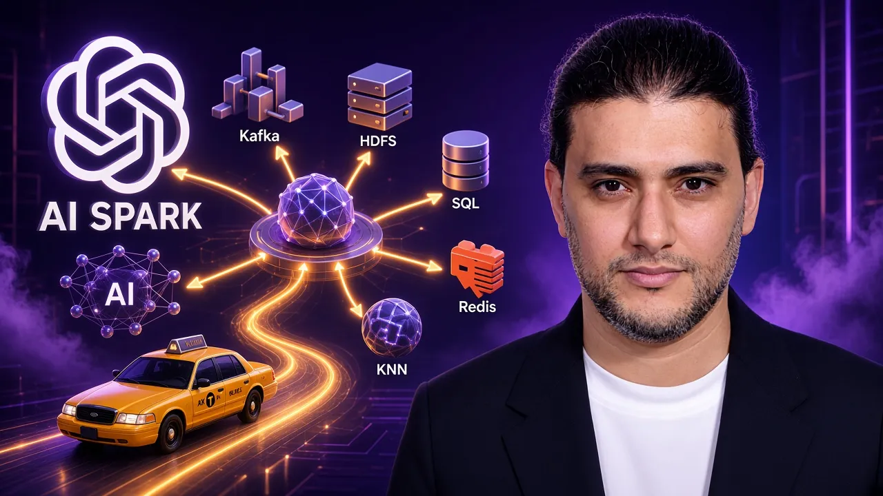 AI Spark & Streaming temps réel en 3D : flux continu des taxis de New York vers Kafka, HDFS, SQL, Redis, KNN et modèles d'IA