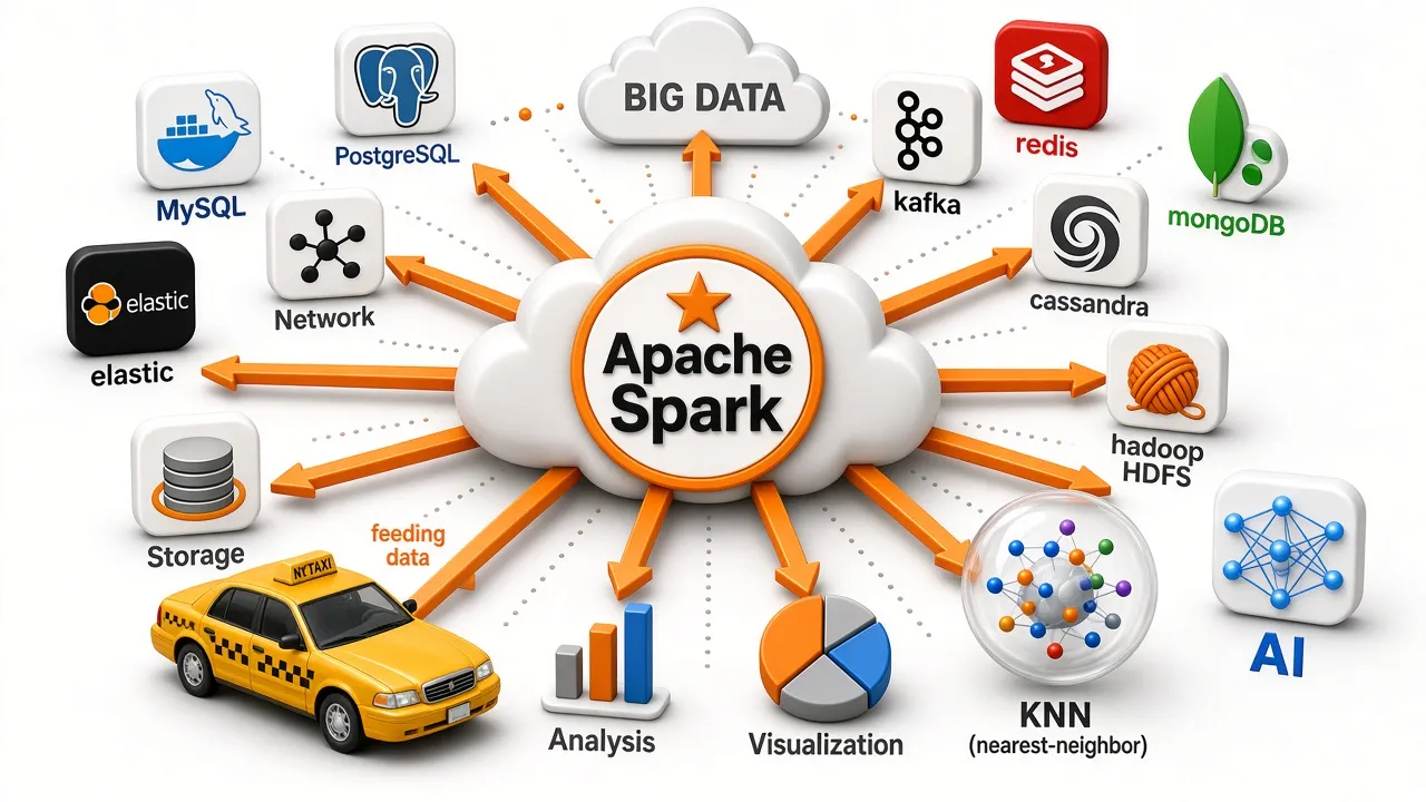 Fil rouge 3D Big Data, Apache Spark & IA : flux des taxis jaunes de New York alimentant l'écosystème Kafka, SQL, HDFS, KNN et modèles d'IA